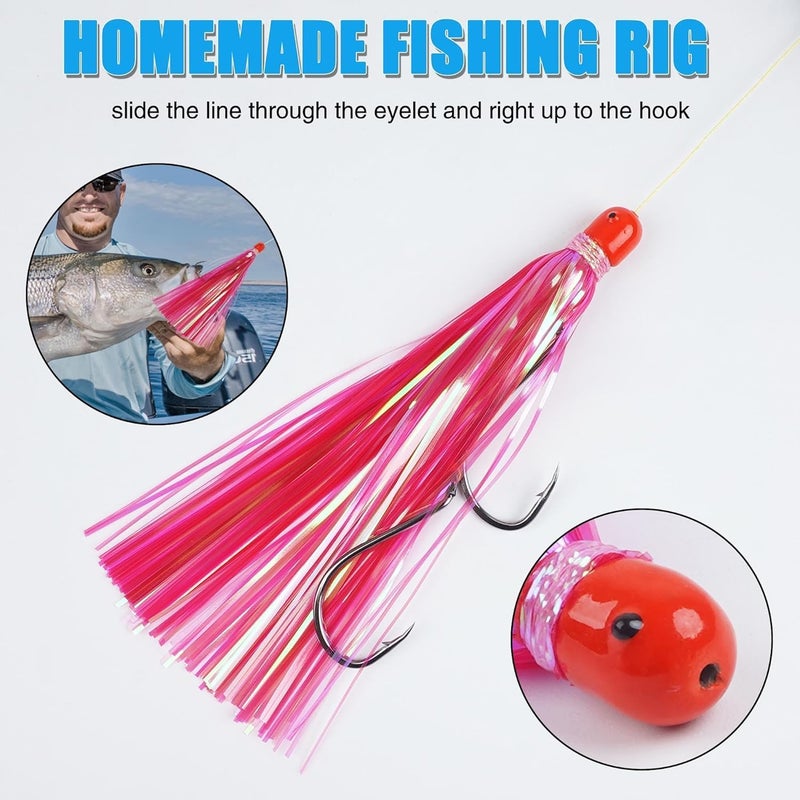 VATEICO Fishing Teaser Lure,5pcs/10pcs Mylar Flash Teaser Tail with Weighted Jig Head Bullet Sinker 0.3oz Strips Bucktail Teaser Trolling Skirts Hair for Saltwater Freshwater - Image 4